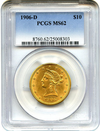 アンティークコイン アメリカ 10ドル金貨リバティヘッド 1906-D ＄10