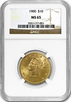 アンティークコイン アメリカ 10ドル金貨リバティヘッド 1900 MS-65