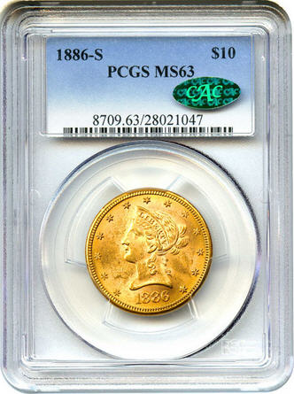 アンティークコイン アメリカ 10ドル金貨リバティヘッド 1886-S ＄10