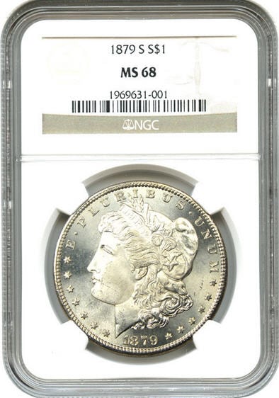 アンティークコイン アメリカ 1ドル モルガン銀貨1879-S ＄1 NGC MS68