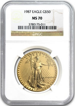 アメリカ 50ドル金貨 1987 Gold Eagle MS-70 NGC 完全未使用 | 地金型