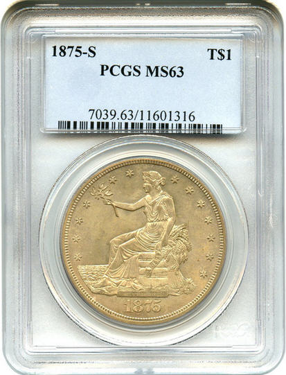 アンティークコイン アメリカ 1ドル トレードダラー銀貨 1875-S Trade