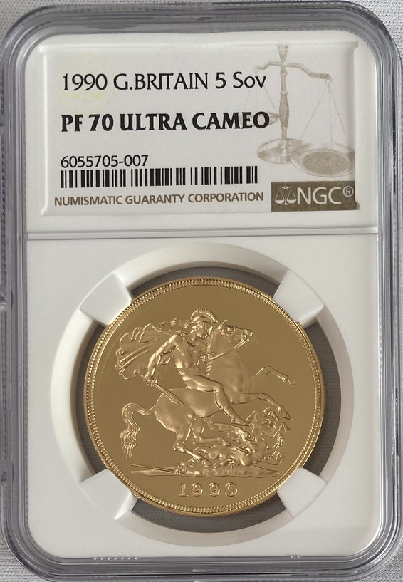 動画あり】グレートブリテン 1990年エリザベス5ポンドプルーフ金貨NGC