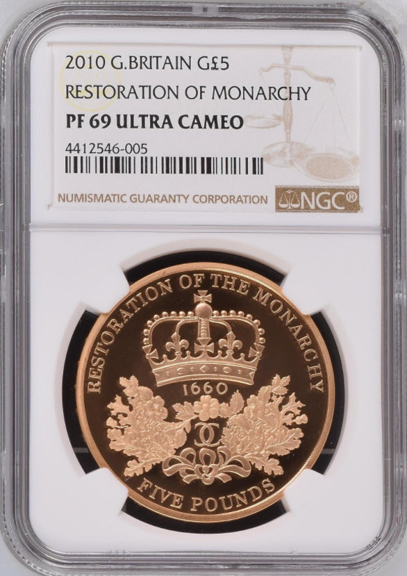 2010年イギリス 王政復古350周年記念 5ポンド 金貨 NGC PF70UC 2010年イギリス 王政復古350周年記念 5ポンド 金貨 NGC PF70UC
