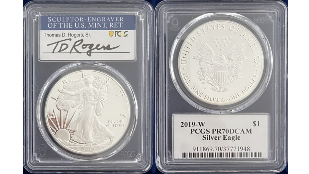 【トーマス・D・ロジャーズ サイン入り】アメリカ 1ドル シルバーイーグル銀貨 2019-W年 PCGS-PR70 DCAM