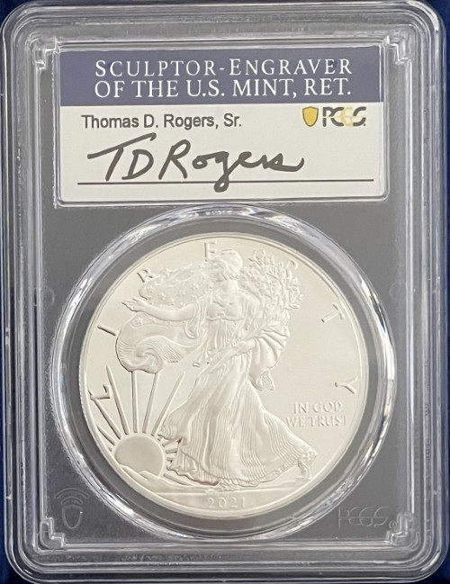 【トーマス・D・ロジャーズ サイン入り】アメリカ 1ドル Type1シルバーイーグル銀貨 2021-W年 PCGS-PR70 DCAM