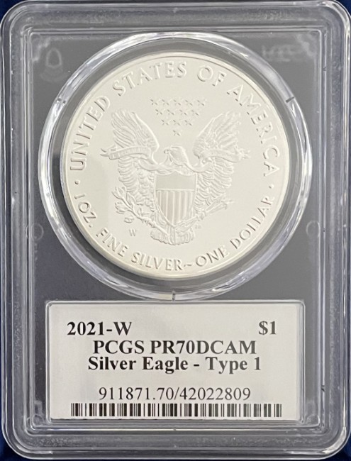 【トーマス・D・ロジャーズ サイン入り】アメリカ 1ドル Type1シルバーイーグル銀貨 2021-W年 PCGS-PR70 DCAM