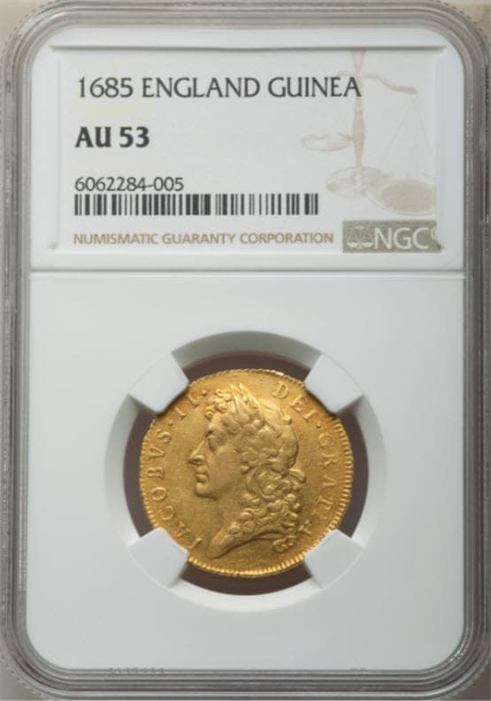 グレートブリテン 1685年 ジェームズ2世 1ギニー金貨 NGC-AU53