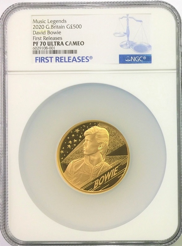 グレートブリテン 2020年 デヴィッド・ボウイ500ポンドプルーフ純金5オンス金貨NGC-PF70UCAMファーストリリース オリジナル箱付き