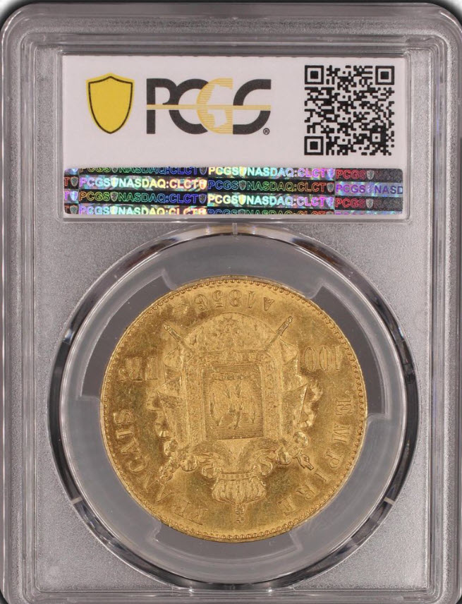 アンティークコインフランス1856-A年エンペラーナポレオンIII世100