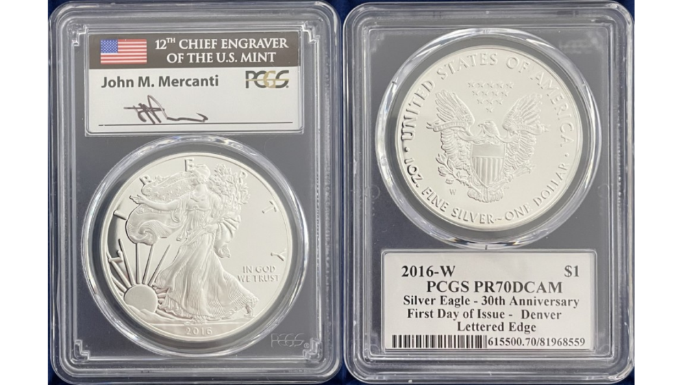 ジョン・マーカンティ サイン入り】アメリカ 1ドル シルバーイーグル