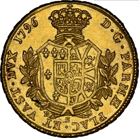 【レア度4-R4】イタリア 1796S年 フェルディナンド1世 4ドッピア金貨 NGC-MS61+