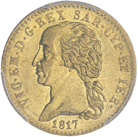 【レア度1-R1】イタリア サルディーニャ王国 1817/6-L年 ヴィットーリオ・エマヌエーレ1世 20リラ金貨 PCGS-AU55