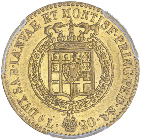 【レア度1-R1】イタリア サルディーニャ王国 1817/6-L年 ヴィットーリオ・エマヌエーレ1世 20リラ金貨 PCGS-AU55