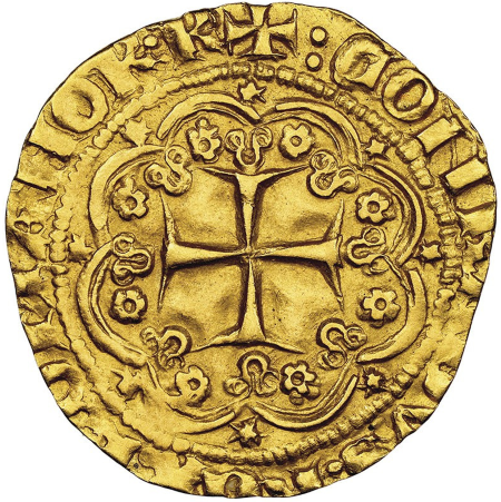 【動画あり】【レア度2-R2】イタリア ジェノヴァ共和国 1370-78年 ドメニコ・フレゴーソ (第6代ドージェ) 1ジェノヴィーノ金貨 NGC-MS61