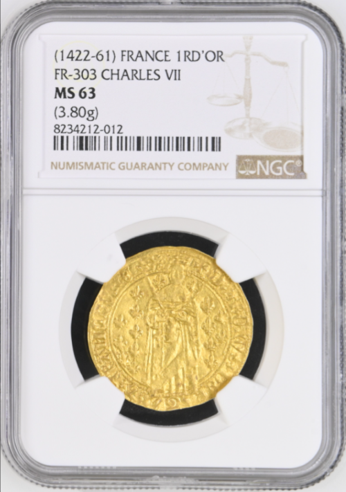 アンティークコイン 1422-61年 フランス シャルル7世 1ロイヤルドール金貨 NGC-MS63