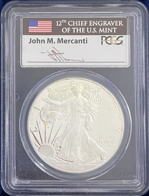 【ジョン・マーカンティ サイン入り】アメリカ 1ドル シルバーイーグル銀貨 2015-W年 PCGS-PR70 DCAM ファーストデイ・オブ・イシュー 31548654