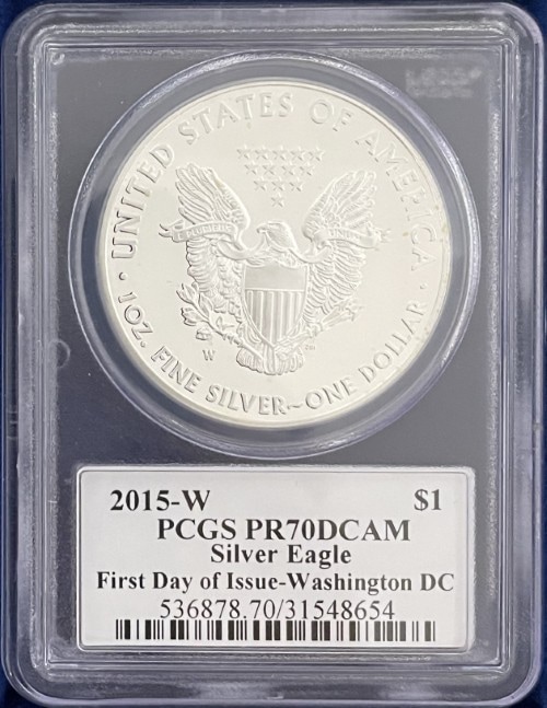 【ジョン・マーカンティ サイン入り】アメリカ 1ドル シルバーイーグル銀貨 2015-W年 PCGS-PR70 DCAM ファーストデイ・オブ・イシュー 31548654