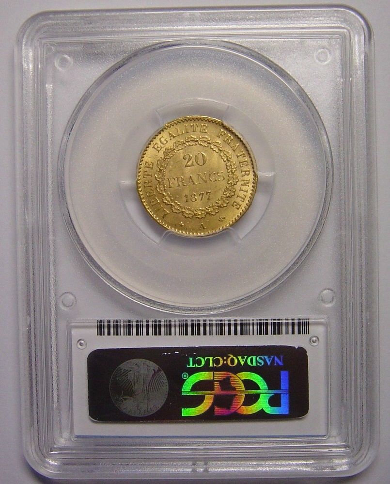 フランス20フラン金貨 France 20 Francs 1877 Gold PCGS MS63