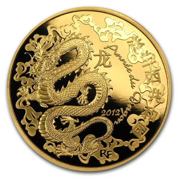 2012 フランス プルーフ 200ユーロ金貨 辰年（龍） 箱付き 限定500枚