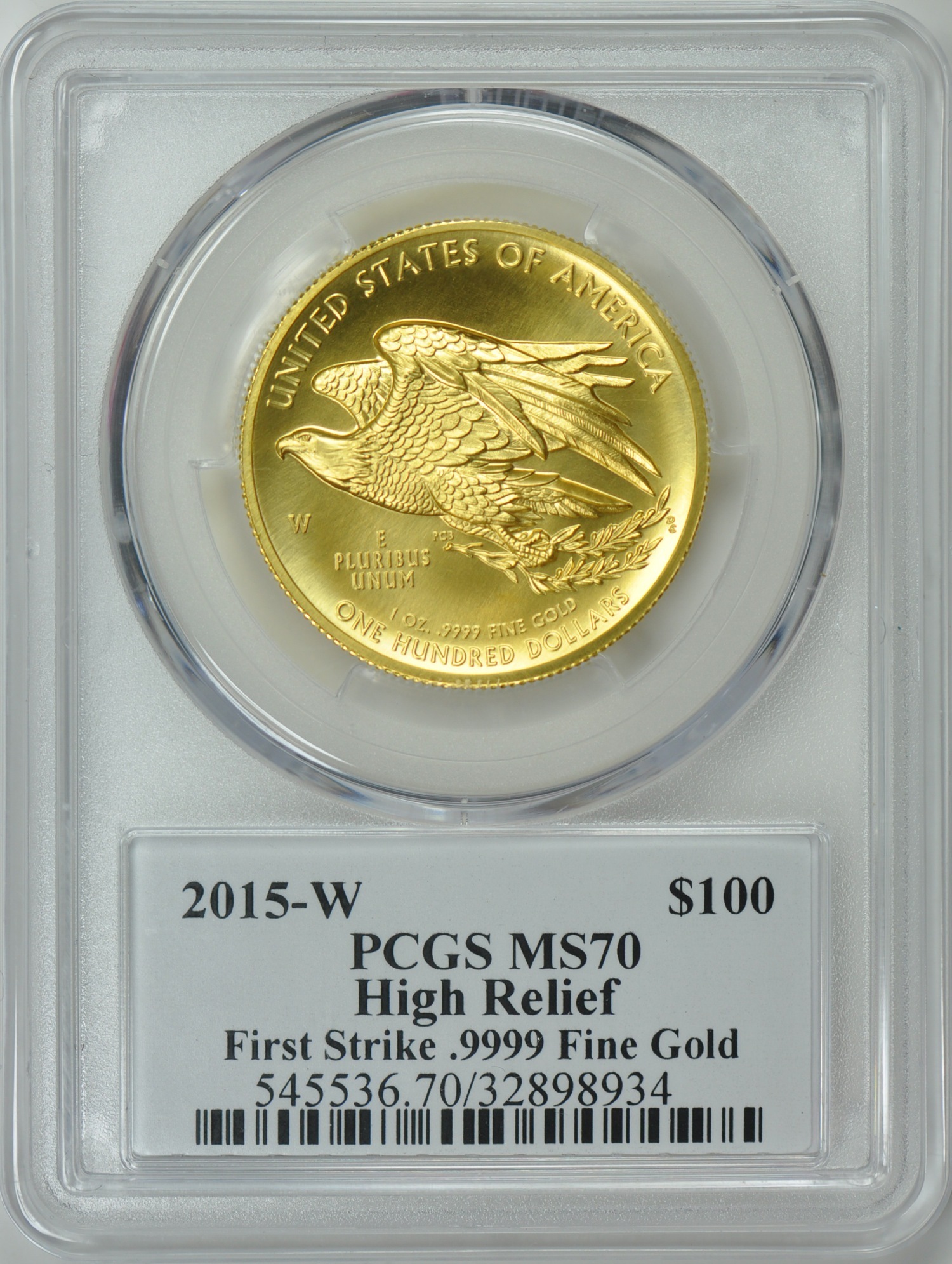2015アメリカンリバティ ハイリリーフ 100ドル金貨PCGS-MS70 ファーストストライクMiles Standish サイン入り