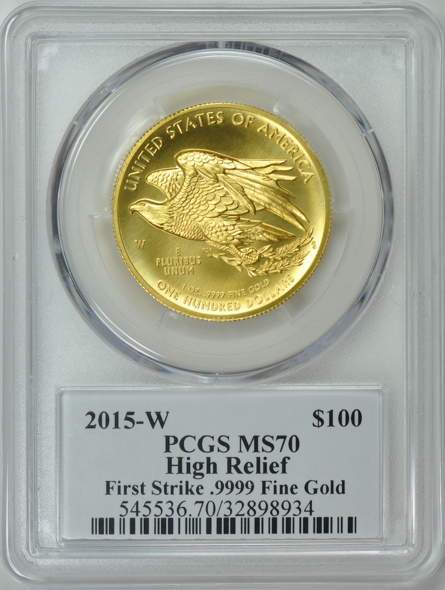 2015アメリカンリバティ ハイリリーフ 100ドル金貨PCGS-MS70 ファーストストライクMiles Standish サイン入り1912