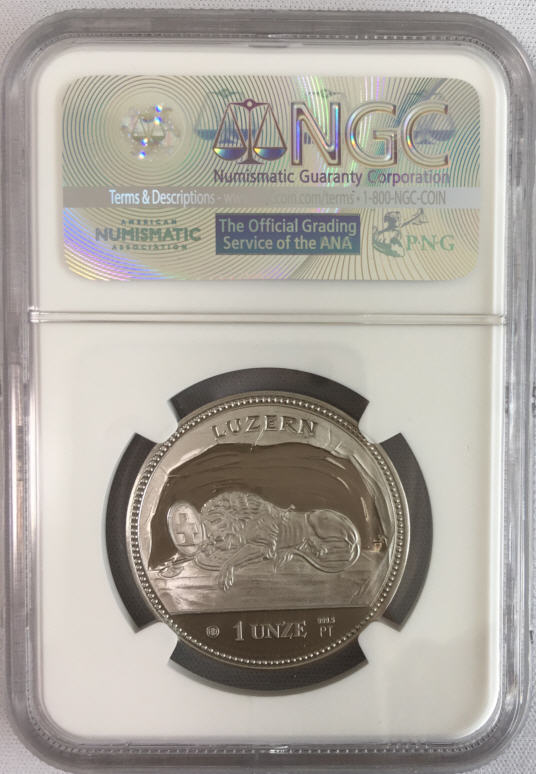 【発行枚数54枚】スイス1988年 1オンスプラチナ貨ヘルヴェティア ルツェルンのライオンNGC PROOF 67 ULTRA CAMEO