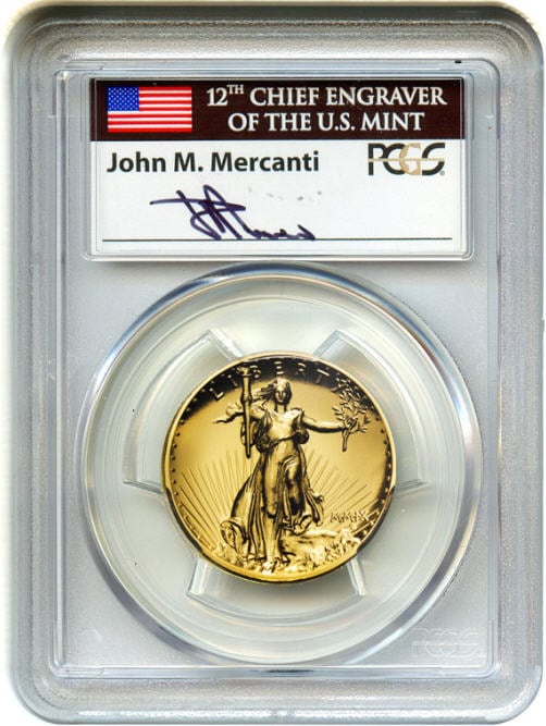 2009ウルトラハイリリーフ金貨 PCGS-MS70 PL(プルーフライク)未使用 John Mercantiサイン入り 売切れ
