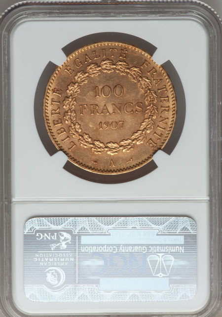 フランス 100フラン金貨 Republic gold 100 Francs 1907-A