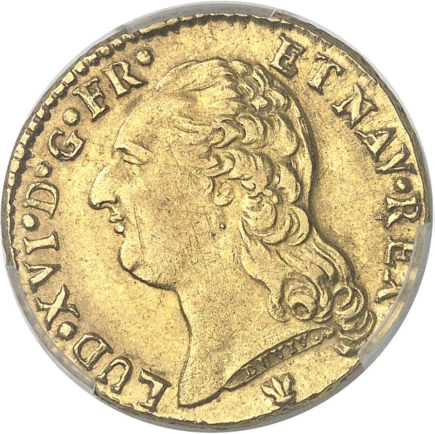 【レア度4-R4】フランス 1790-I年 ルイ16世 1ルイドール金貨 PCGS-AU55