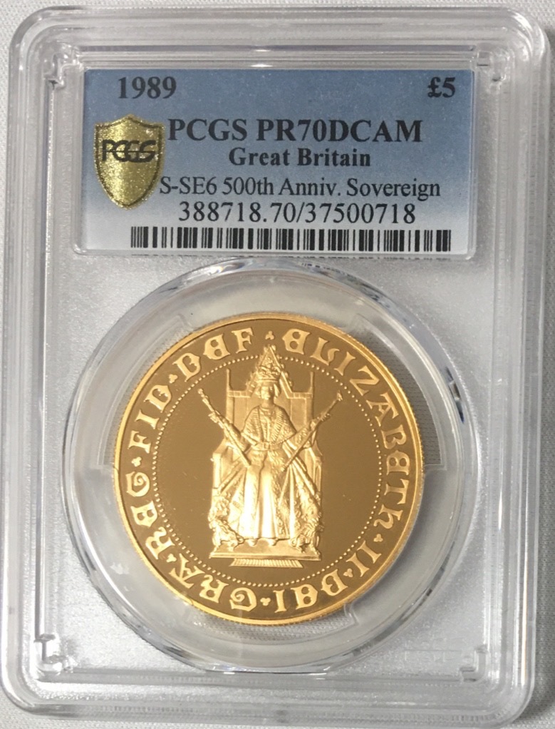 1989年イギリス ソブリン発行500周年2ソブリン PCGS PR70DCAM