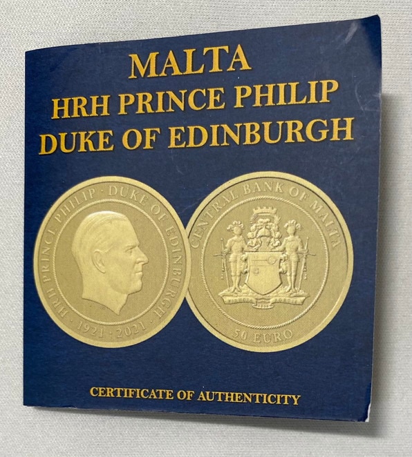 【動画あり】イギリス連邦 マルタ共和国 2021年 フィリップ殿下追悼50ユーロ マットプルーフ金貨 PCGS-PR70Matte