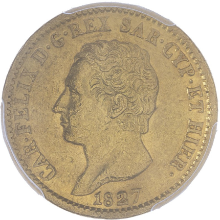 【レア度3-R3】イタリア サルディーニャ王国 1827-P年 カルロ・フェリーチェ 20リラ金貨 PCGS-AU50