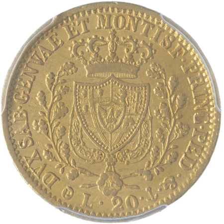 【レア度3-R3】イタリア サルディーニャ王国 1827-P年 カルロ・フェリーチェ 20リラ金貨 PCGS-AU50