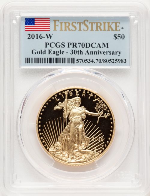 アメリカ 50ドル金貨 ゴールドイーグル 2016-W $50 PCGS PR70 DCAM 30th Anniversary ファーストストライク