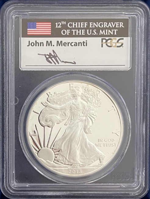 【ジョン・マーカンティ サイン入り】アメリカ 1ドル シルバーイーグル銀貨 2015-W年 PCGS-PR70 DCAM