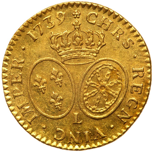 レア度2-R2】フランス 1739-L年 ルイ15世 1ルイドール金貨 PCGS-AU58
