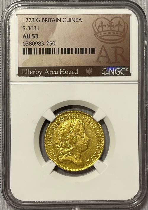 【レア度2-R2】グレートブリテン 1723年 ジョージ1世 1ギニー金貨 NGC-AU53 Ellerby Area Hoard Collection