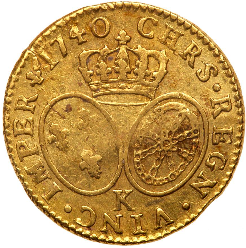 【レア度5-R5】フランス 1740-K年 ルイ15世 1ルイドール金貨 PCGS-AU55