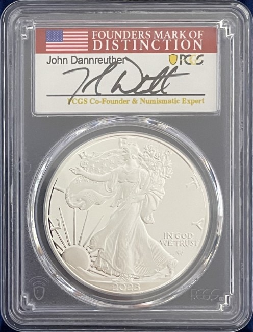 【ジョン・ダンルーサー サイン サイン入り】アメリカ 1ドル シルバーイーグル銀貨 2023-W年 PCGS-PR70 DCAM アドバンスド・リリース