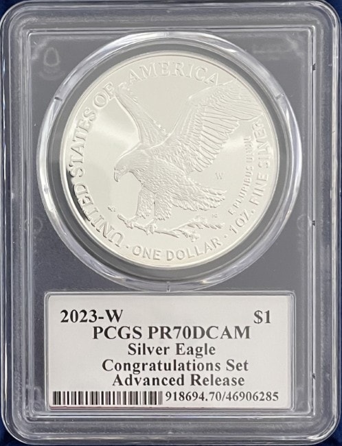 【ジョン・ダンルーサー サイン サイン入り】アメリカ 1ドル シルバーイーグル銀貨 2023-W年 PCGS-PR70 DCAM アドバンスド・リリース