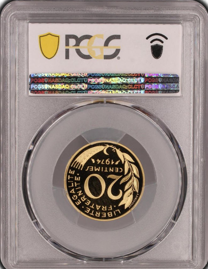 アンティークコイン フランス 1974年 20サンチームピエフォー金貨 PCGS