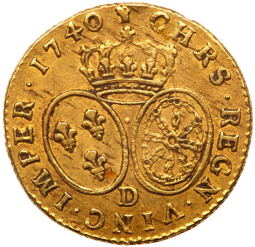 【レア度5-R5】フランス 1740-D年 ルイ15世 1ルイドール金貨 PCGS-AU55
