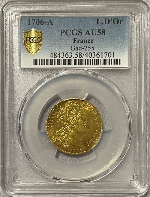 【動画あり】【レア度3-R3】フランス 1706-A年 ルイ14世 1ルイドール金貨 PCGS-AU58