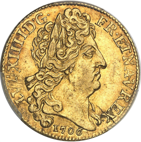 【動画あり】【レア度3-R3】フランス 1706-A年 ルイ14世 1ルイドール金貨 PCGS-AU58