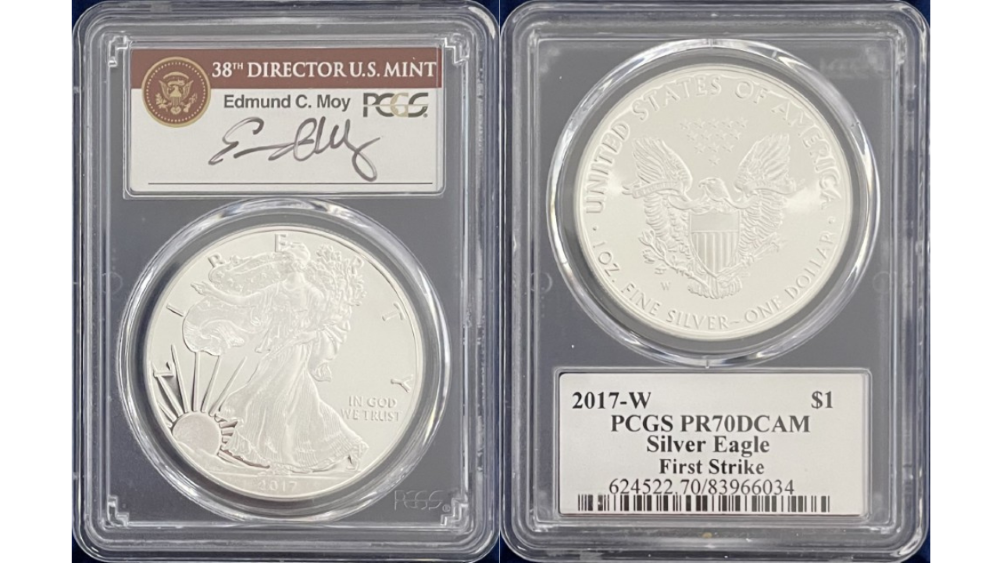 【エドモンド・C.モイ サイン入り】アメリカ 1ドル シルバーイーグル銀貨 2017-W年 PCGS-PR70 DCAM ファーストストライク