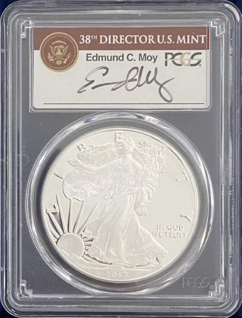 【エドモンド・C.モイ サイン入り】アメリカ 1ドル シルバーイーグル銀貨 2017-W年 PCGS-PR70 DCAM ファーストストライク