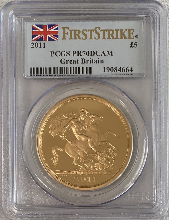 【動画あり】グレートブリテン2011年エリザベスII世5ポンドプルーフ金貨PCGS-PR70DCAMファーストストライク