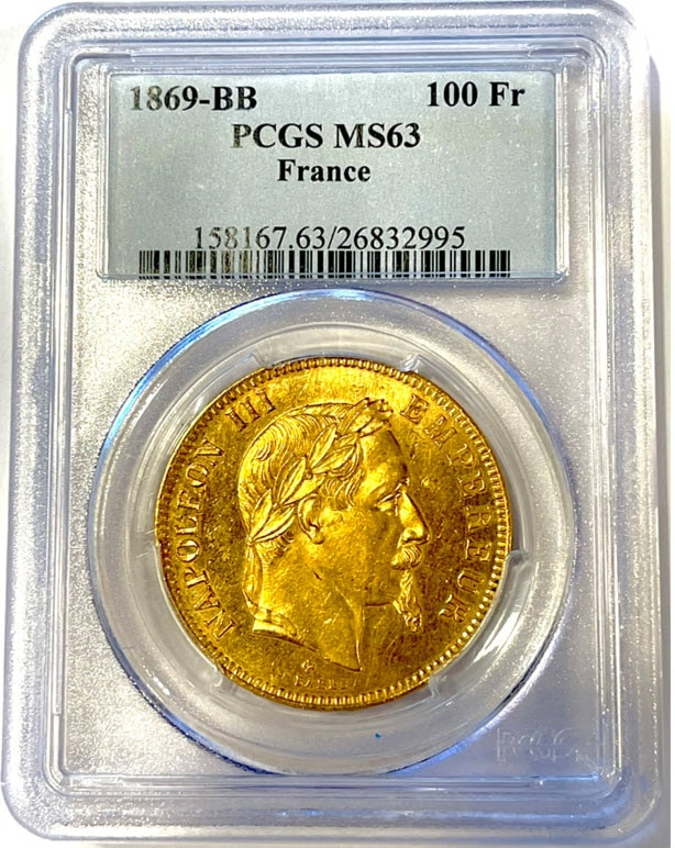 フランス　金貨　アンティークコイン　ナポレオン　古銭 アンティークコイン フランス 1858-A年 ナポレオンIII世 100