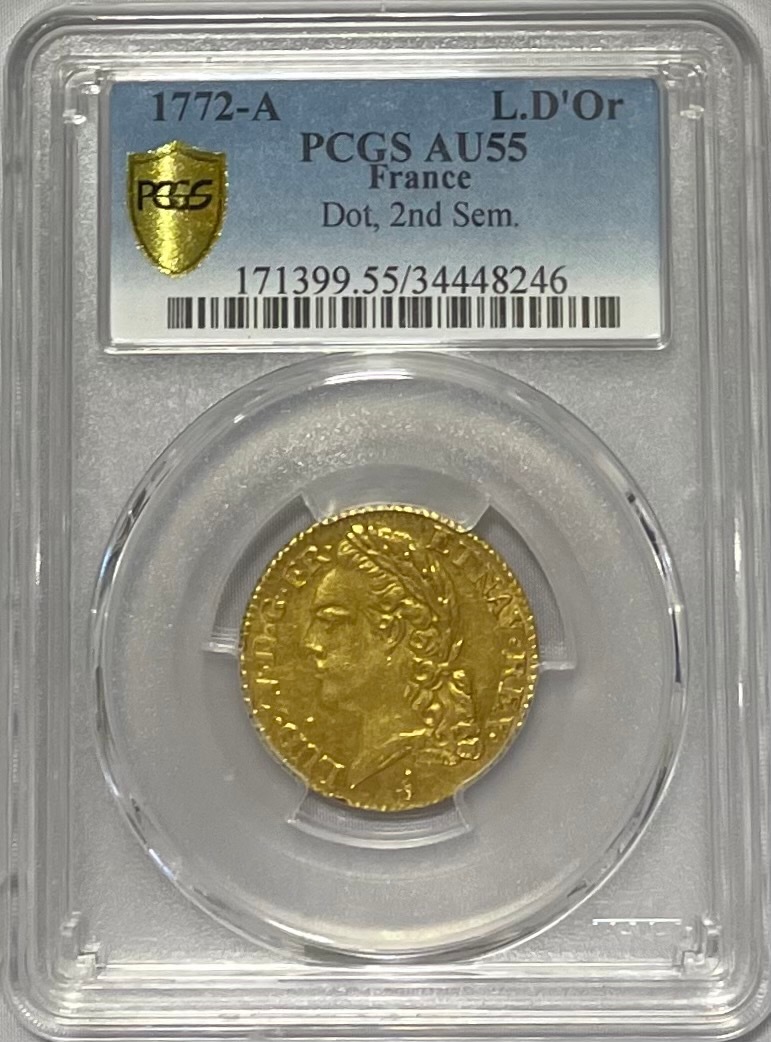 レア度2-R2】フランス 1772-A年 ルイ15世 ルイドール金貨 PCGS-AU55